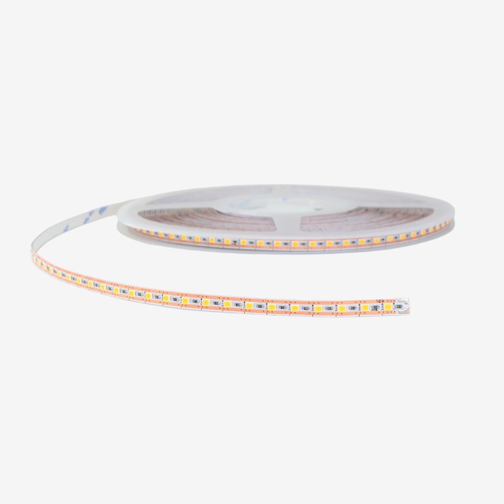 Tira 12m "Slim 5mm" 150 LED/mt SMD2025 12V Blanco Calido 3000K  IP20.Interiores 7w/mt