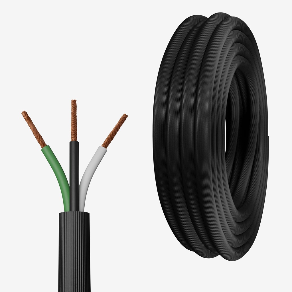 Rollo 100m | Cable 3 x AWG14 IP65 100% Cobre (Recubierto Negro Uso Rudo)