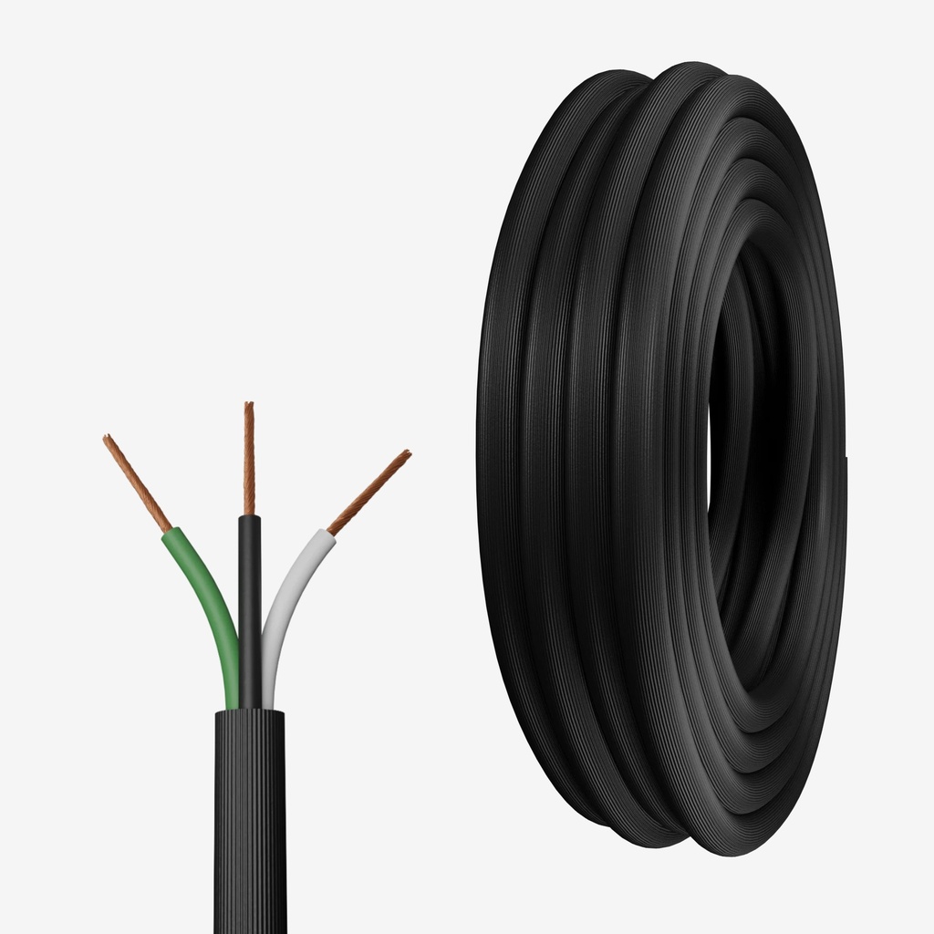 Rollo 100m | Cable 3 x AWG18 IP65  100% Cobre (Recubierto Negro Uso Rudo)