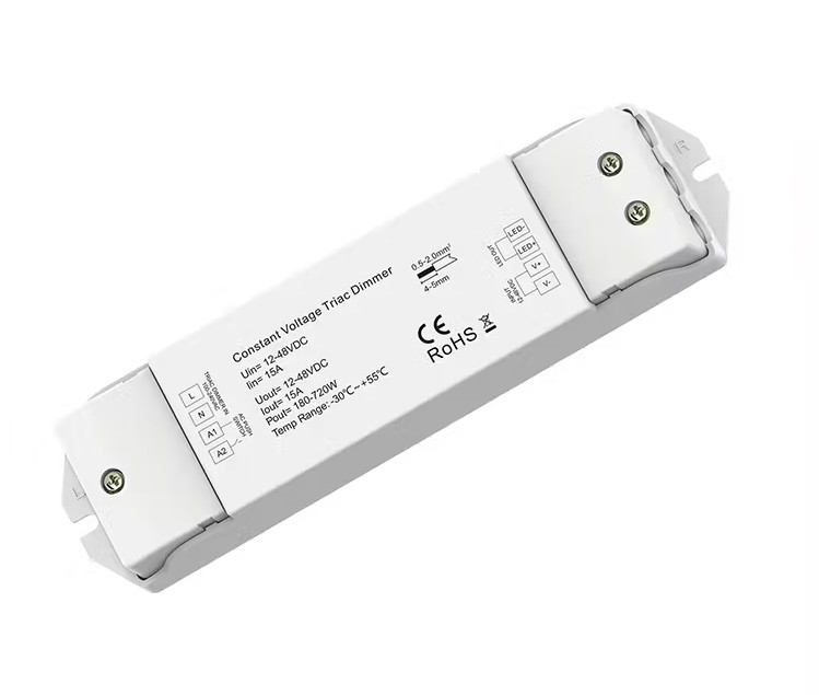 CHROMA | Controlador Atenuador Triac→PWM para Tiras LED Bajo Voltaje 12-48V | 40-220 Vac (Señal Triac) 1x15A (Salida PWM) – Carcasa Plástica