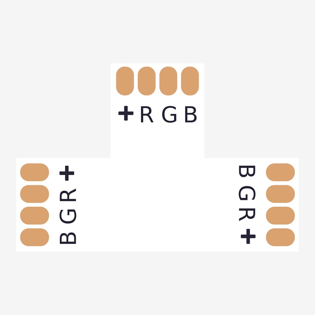 AMPERE ¦ Conector en Angulo “T” Tira > Tira – RGB 4H (Sin Broche)