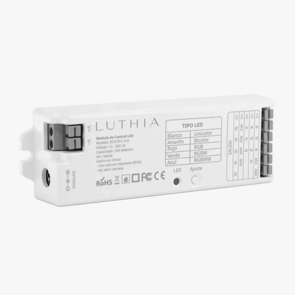 AURA ¦ Controlador 5 en 1 RGB+WW RF | 5x6A 12/24v – Sin Remoto