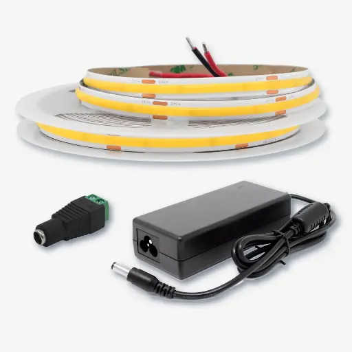 [KTBB.2113.004] Kit 5mt - Tira 480 LED/mt COB 24V Blanco Ambar 2700K 5MT IP20.Interiores 12w/mt + Fuente Poder