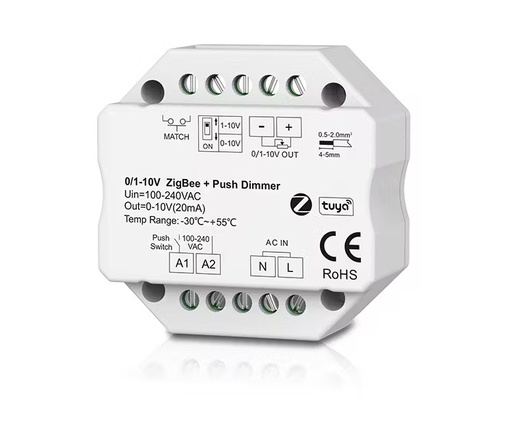 [SCO.072.130] CHROMA | Atenuador / Generador 0-10V, Zigbee + Switch | 100-240 Vac, Salida 1x(0-10V / 1-10V) – Carcasa Plástica