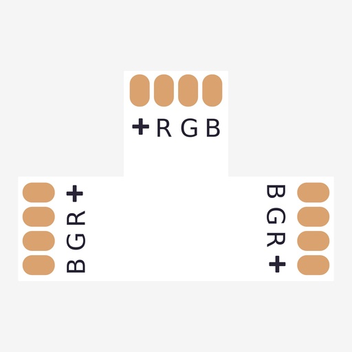 [ACC.001.408] AMPERE ¦ Conector en Angulo “T” Tira > Tira – RGB 4H (Sin Broche)