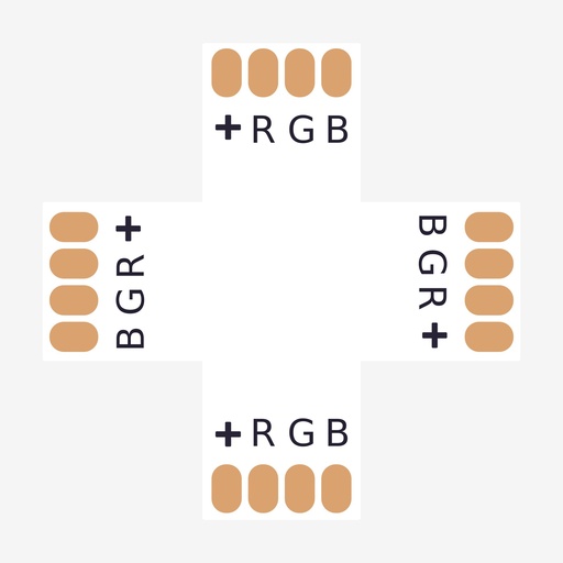 [ACC.001.410] AMPERE ¦ Conector en Angulo “+” Tira > Tira – RGB 4H (Sin Broche)